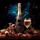 Sparkling wine glass and bottle. (AI Generated) Kitchen Print